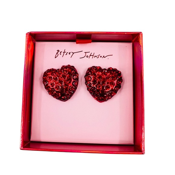 Betsey Johnson Red Pave Crystal Heart Stud Earring Set Y2K Glam NWT - Picture 4 of 6